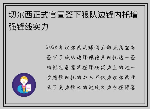 切尔西正式官宣签下狼队边锋内托增强锋线实力 切尔西正式官宣签下狼队边锋内托增强锋线实力